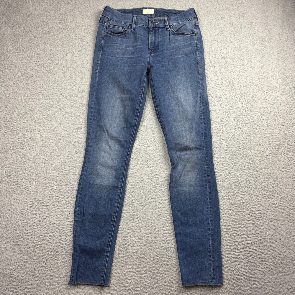 Mother Jeans Womens 25 Blue Looker Ankle Fray in Repeating Love Denim Stretch